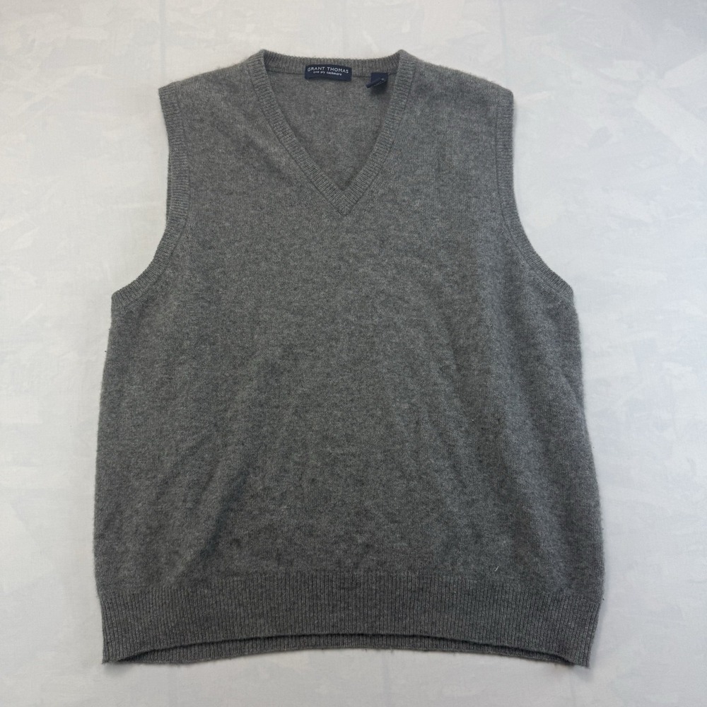 Grant Thomas Cashmere Sweater Vest Gray V Neck Mens Large